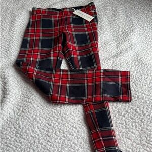 Janie and Jack Red and Navy Plaid Fabric leggings as 7